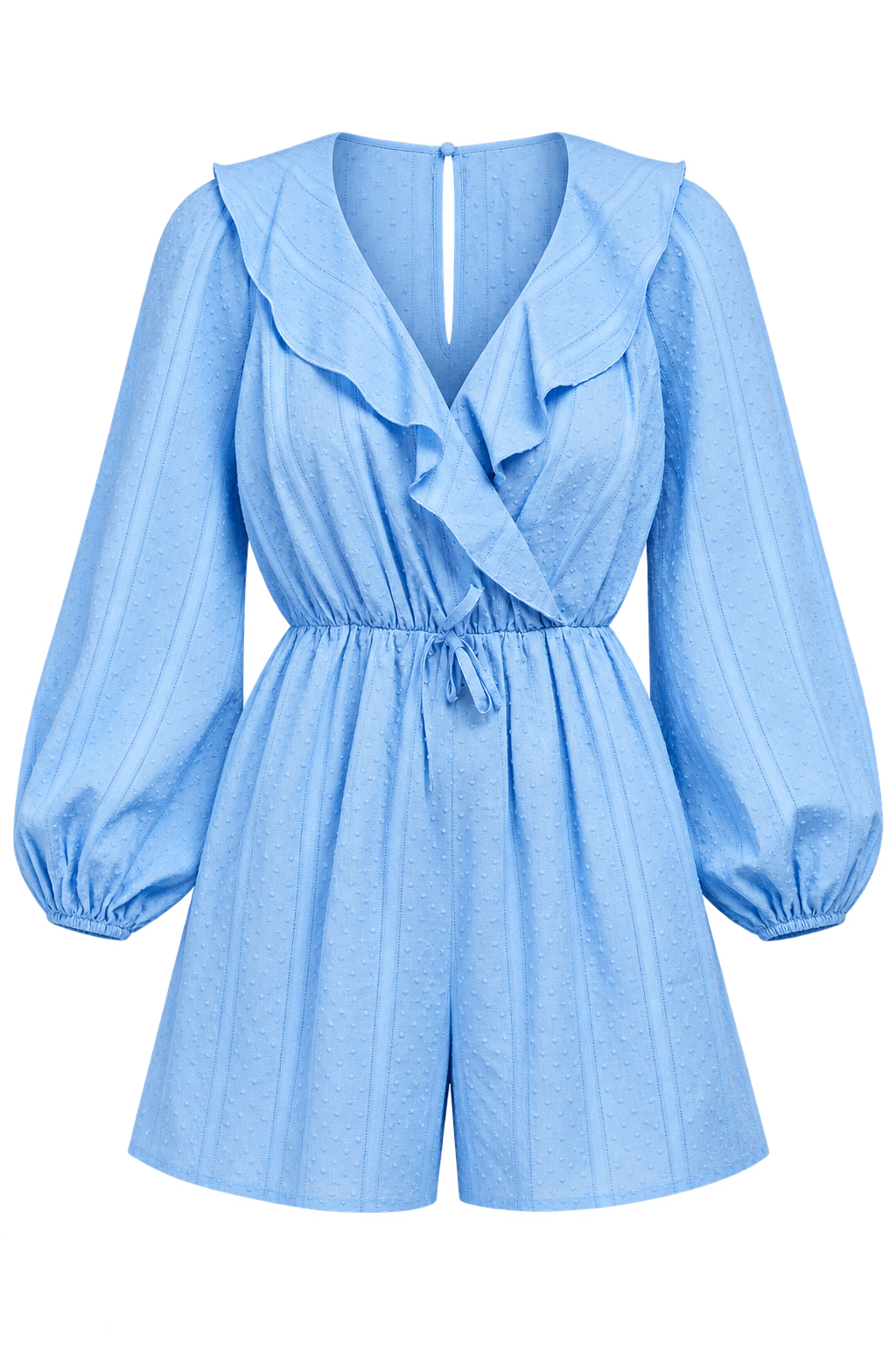 Azalea Blue Dobby Spot Mock Wrap Playsuit