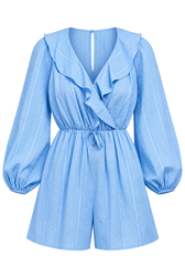 Azalea Blue Dobby Spot Mock Wrap Playsuit