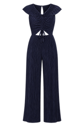 Acacia Navy Plisse Tie Detail Jumpsuit