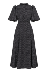 Crocus Black Dart Print Puff Sleeve Midaxi Dress