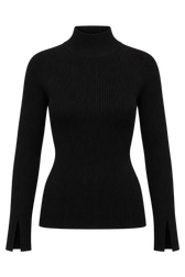 Lorelei Black Split Sleeve Rib Knit Top