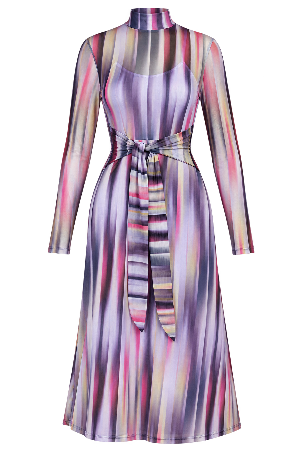 Erica Printed Mesh Tie Waist Midaxi Dress