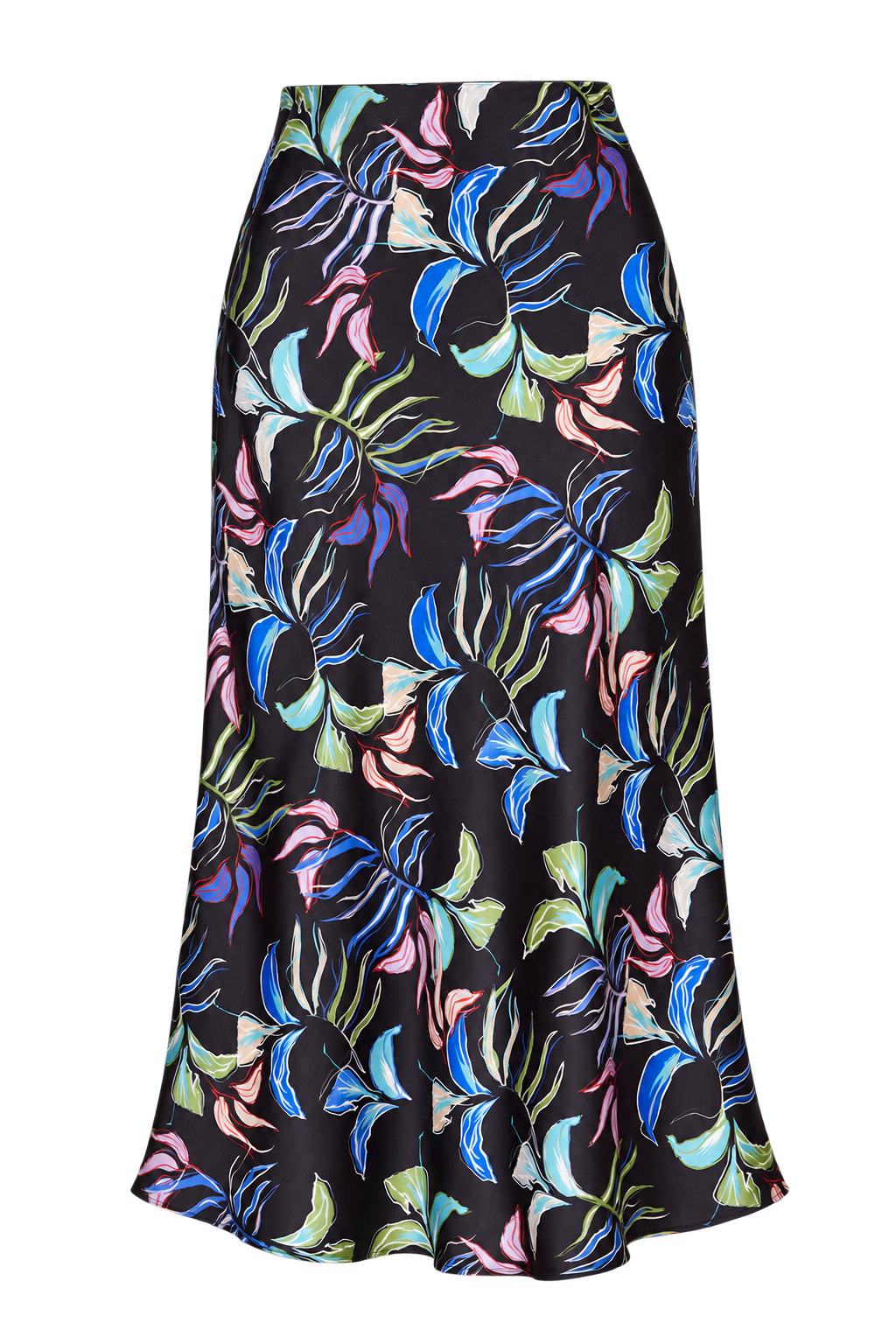 Gardenia Leaf Print Satin Midi Slip Skirt