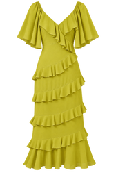 Hyacinth Olive Frill Midi Dress