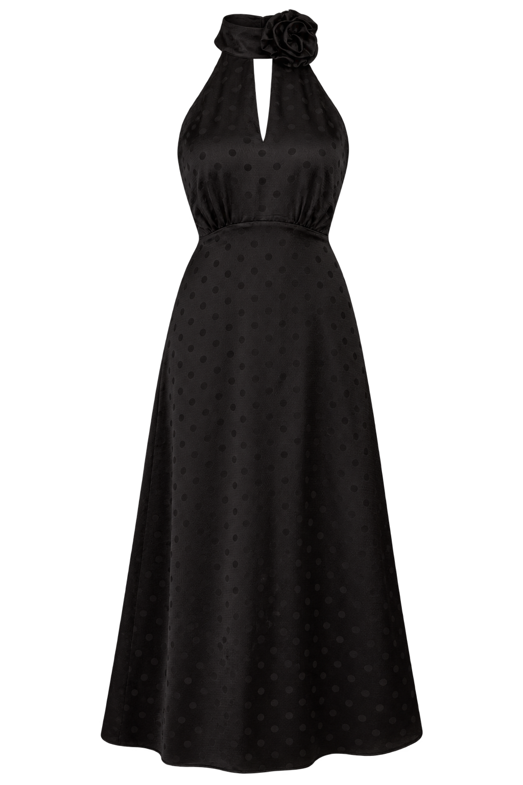 Ixia Black Spot Print Rosette Midaxi Dress