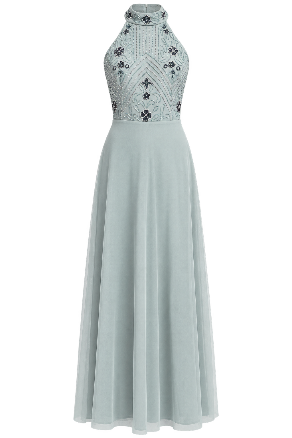 Laurel Grey Embellished High Neck Maxi Dress