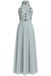 Laurel Grey Embellished High Neck Maxi Dress
