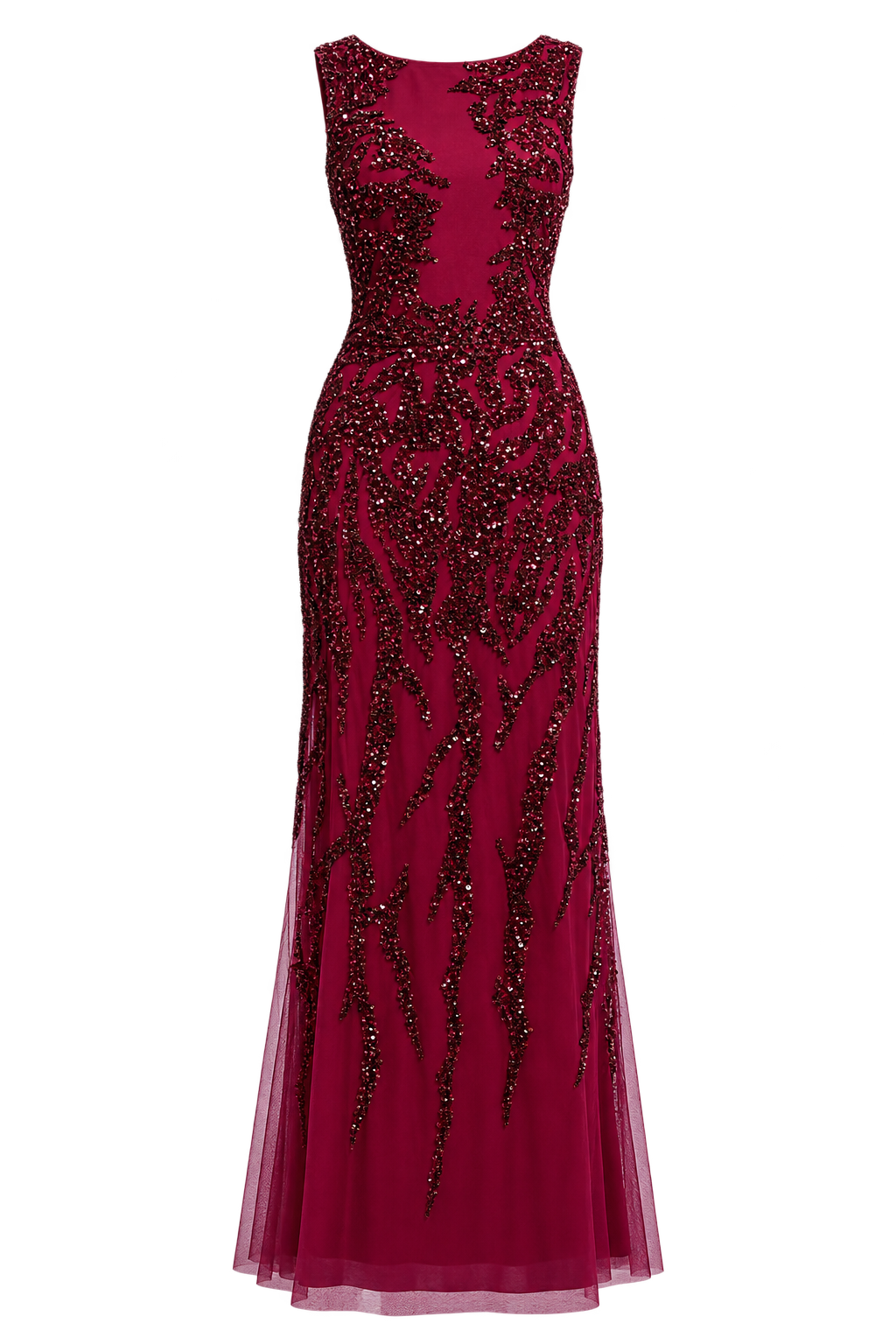 Lavande Cherry Red Sequin Boat Neck Sleeveless Maxi Dress