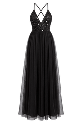 Lilium Black Embellished Maxi Dress