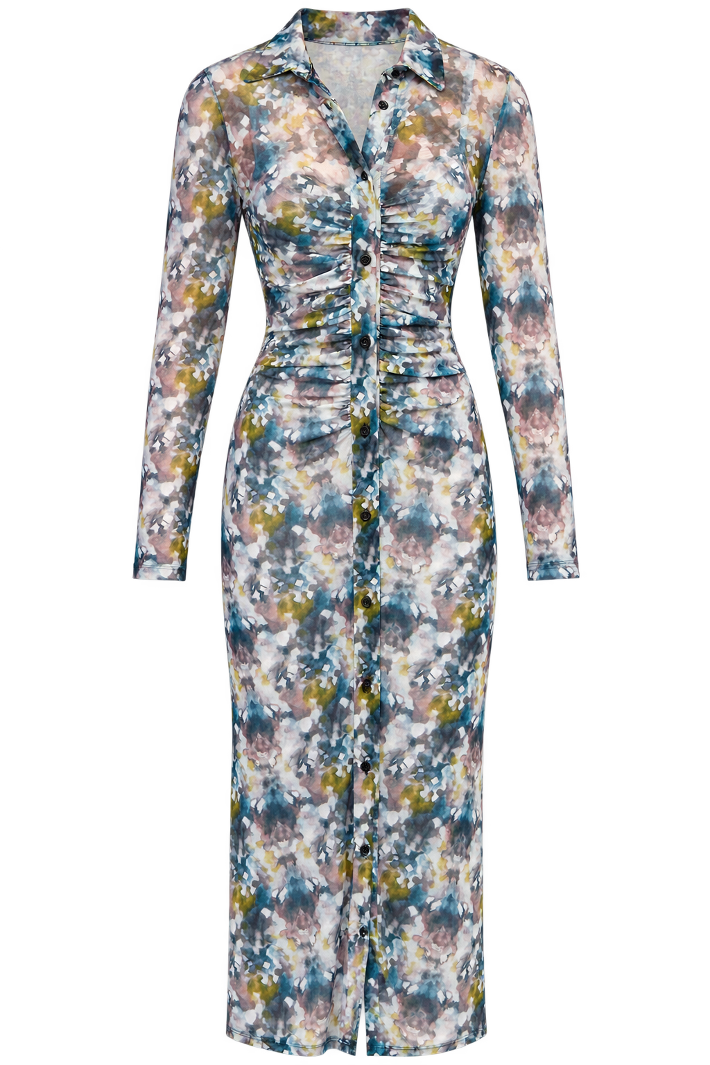 Mimosa Printed Mesh Midaxi Shirt Dress