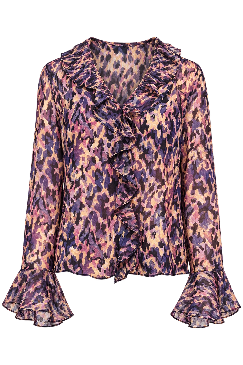 Nigella Animal Print Frill Neck and Sleeve Lightweight Top