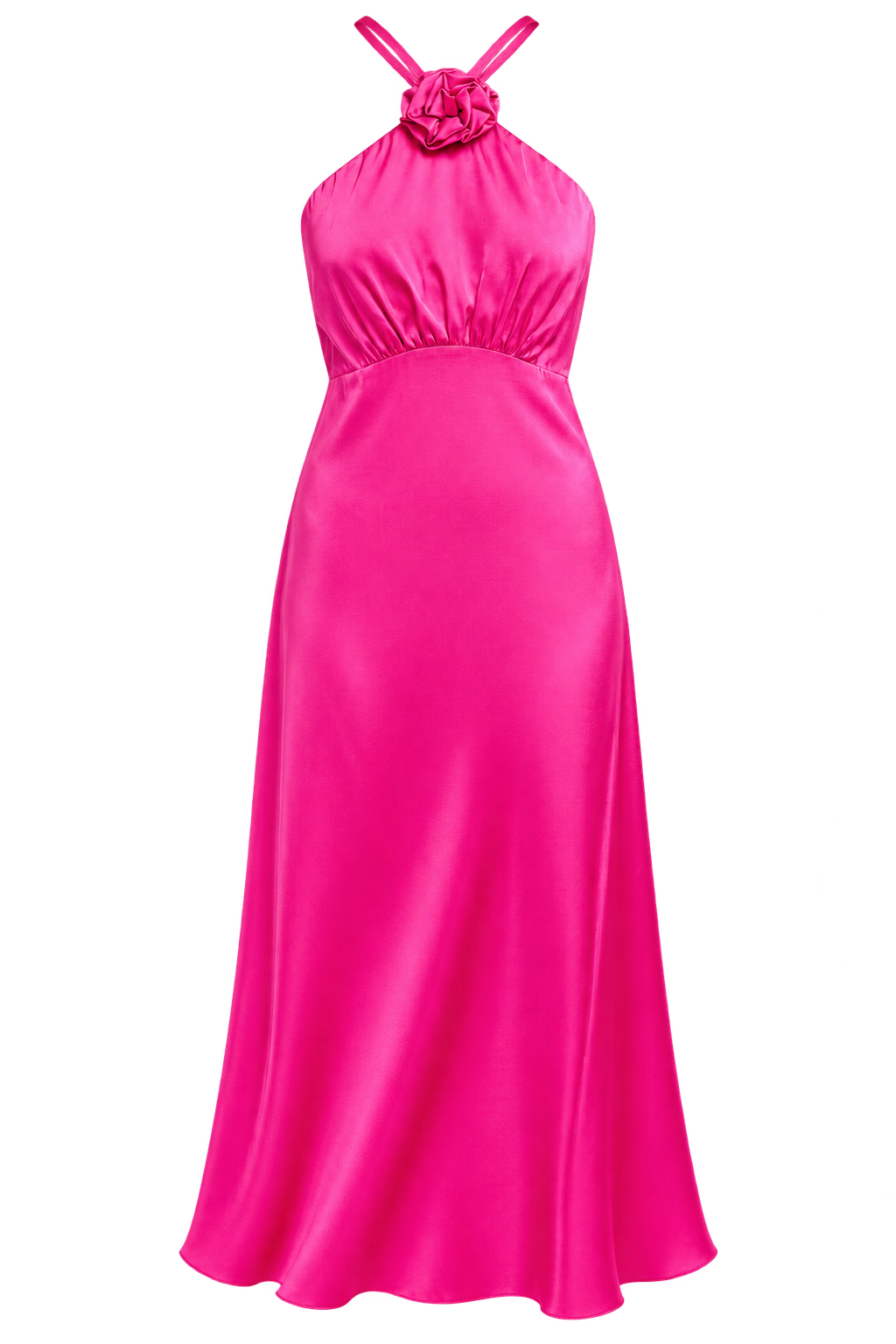 Orlaya Pink Satin Corsage Neck Detail Midaxi Dress