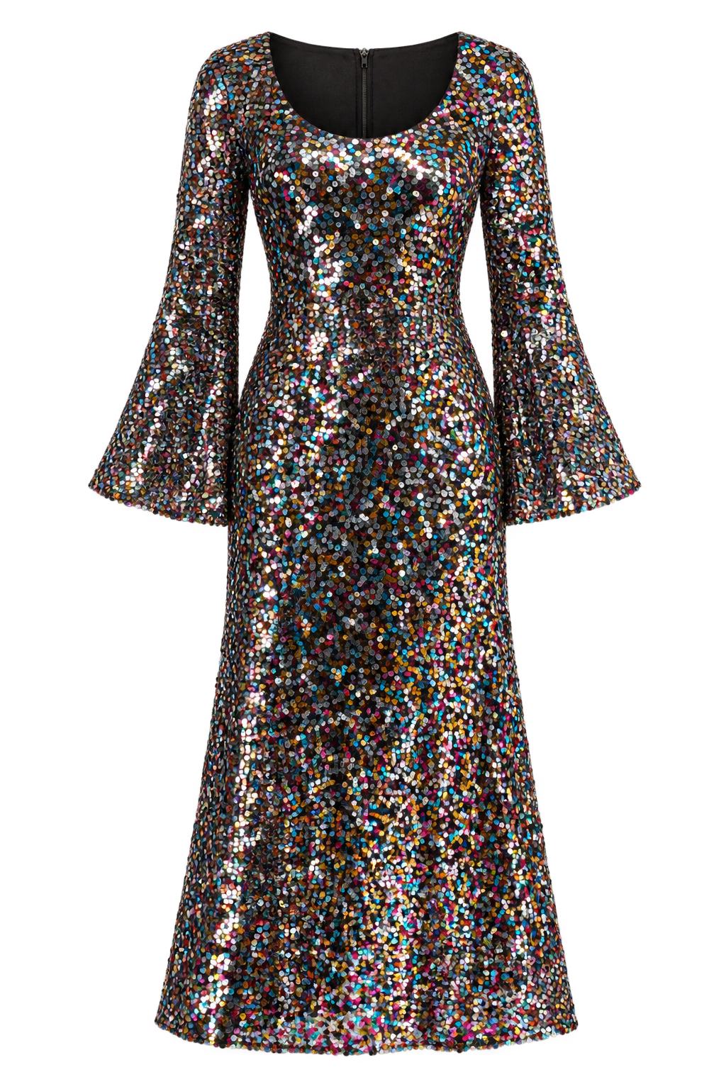 Pansy Multi Sequin Scoop Neck Long Sleeve Midaxi Dress