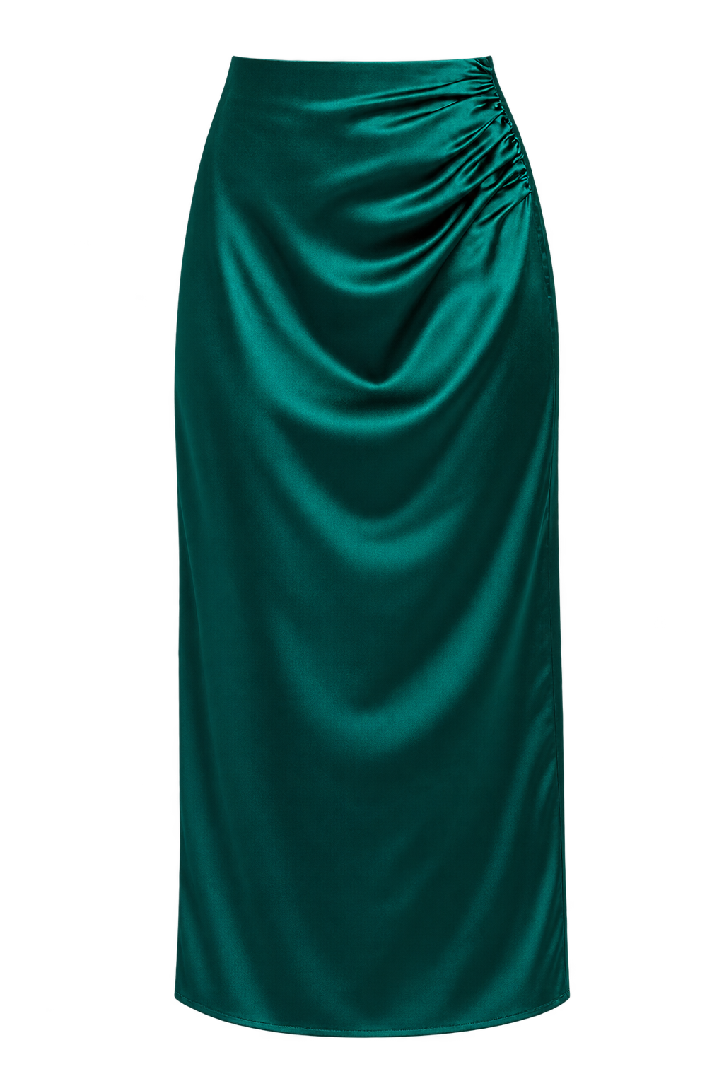 Phlox Green Satin Drape Midaxi Skirt