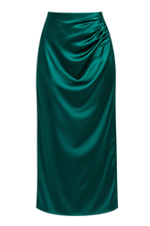 Phlox Green Satin Drape Midaxi Skirt