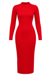 Protea Red Rib Knit Midaxi Bodycon Dress