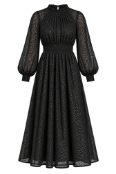 Salvia Black Metallic Texture Midaxi Dress