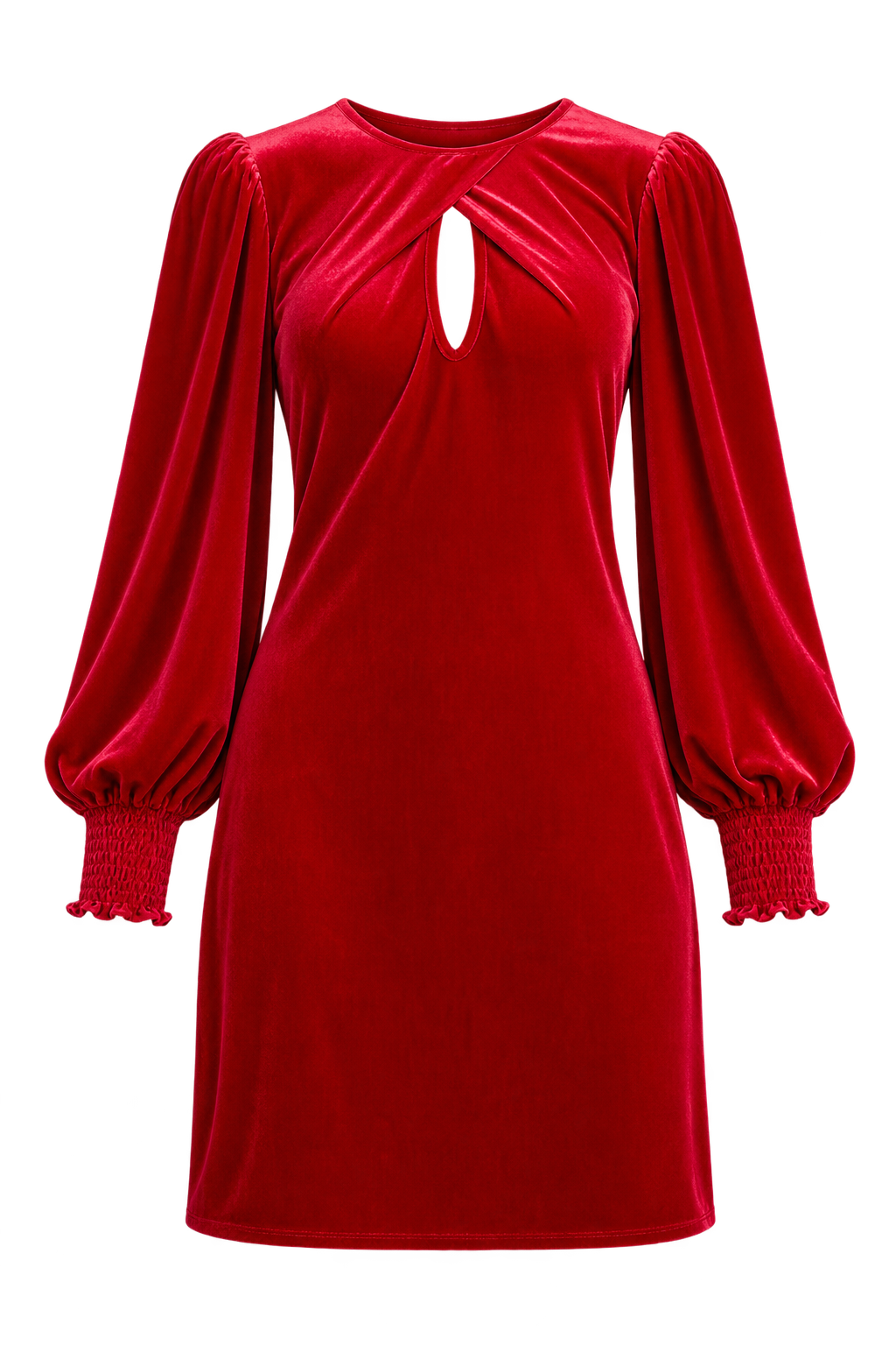 Scilla Red Velvet Crossover Neckline Long Sleeve Mini Dress