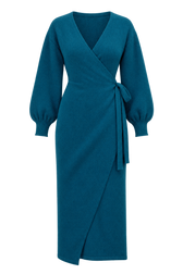 Senna Petrol Knit Midaxi Wrap Dress