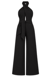 Renoir Black Bow Back Halter Jumpsuit by Chloe Lewis