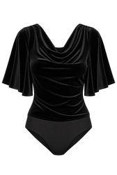 Lempicka Black Velvet Draped Bodysuit