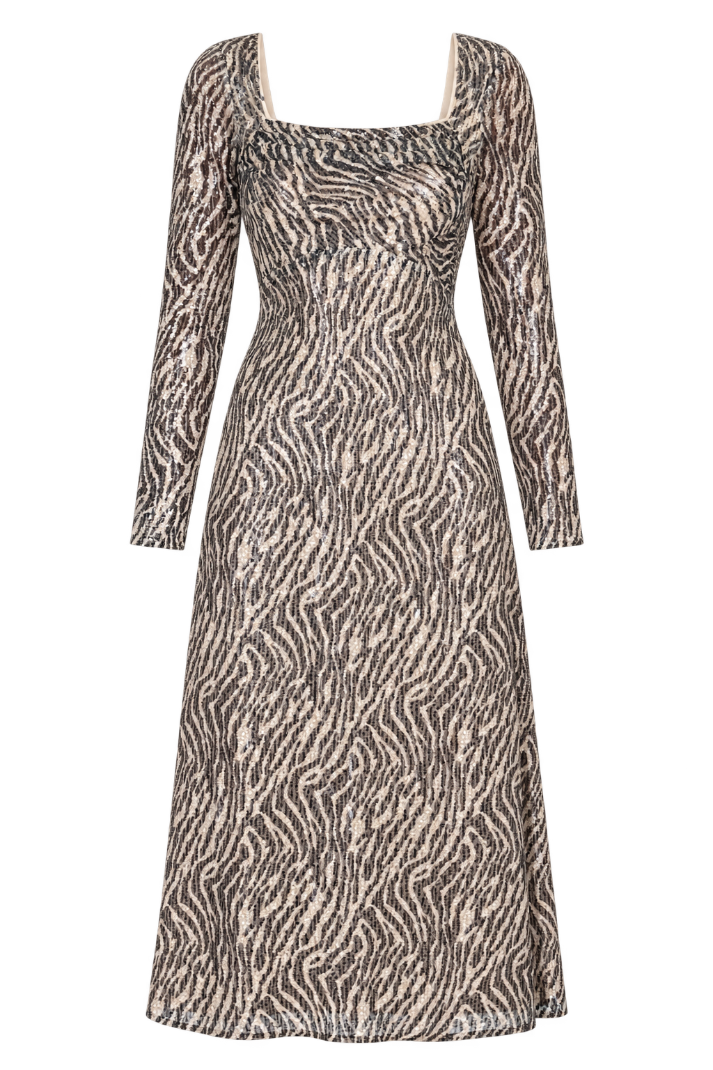 Delaunay Zebra Print Square Neck Midi Dress