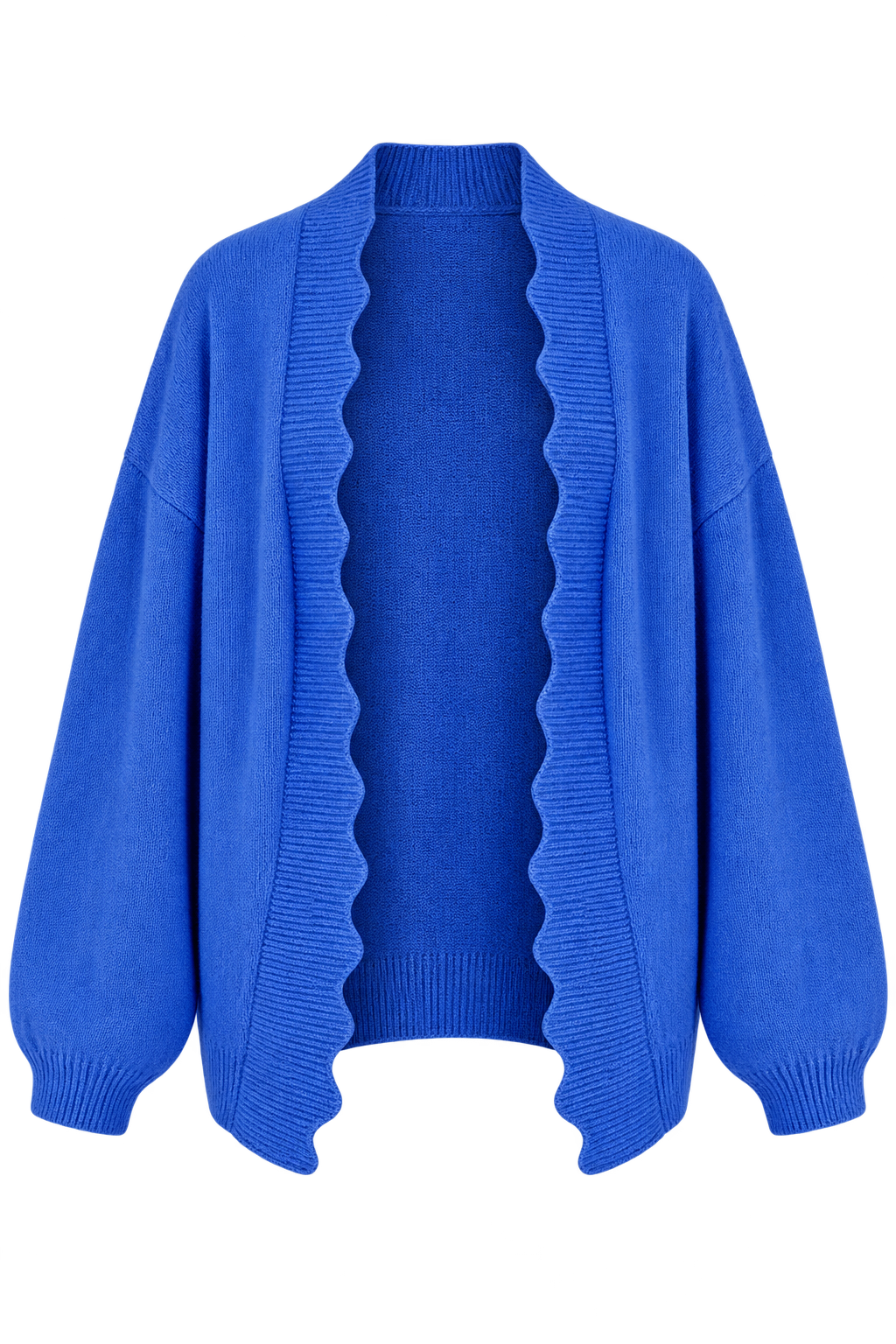 Leonor Blue Oversized Scallop Edge Knit Cardigan