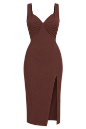 Vieira Chocolate Brown Knot Front Midi Dress