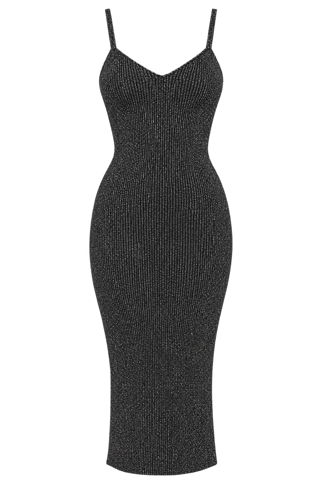 Joan Black Metallic Knit Ribbed Midi Dress by Chloe Lewis