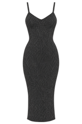 Joan Black Metallic Knit Ribbed Midi Dress by Chloe Lewis