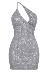 Mitchell Silver Sequin Asymmetric Mini Dress by Chloe Lewis