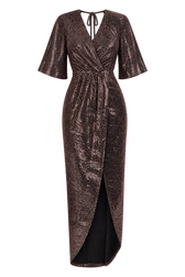 Krasner Black Foil Mock Wrap Maxi Dress by Chloe Lewis