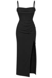 Yayoi Black Corset Detail Maxi Dress by Chloe Lewis