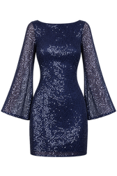 Wisteria Navy Sequin Backless Mini Dress by Chloe Lewis