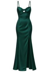 Tallulah Green Satin Lace Detail Maxi Dress