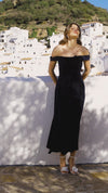 Navy Draped Bardot Midaxi Dress