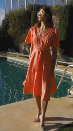 Coral And Gold Foil Midaxi Dress